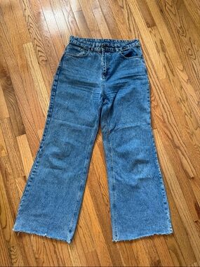 The Ragged Priest Mid-Blue Wide-Leg Denim Jeans